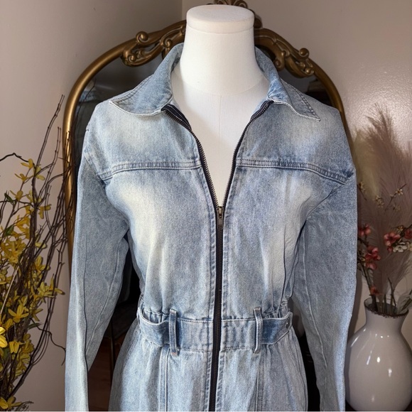 Whiteroom + Cactus Denim Long Sleeve Full Zip Mini Dress Light Wash Blue Size S - Picture 4 of 16